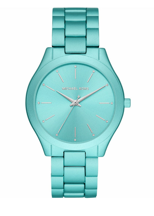 Reloj Michael kors de mujer. Slim Runway Three-Hand Aqua Aluminum Watch