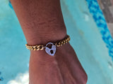 Pulsera eslabones oro,corazon plata en forma de candado stainless steel.