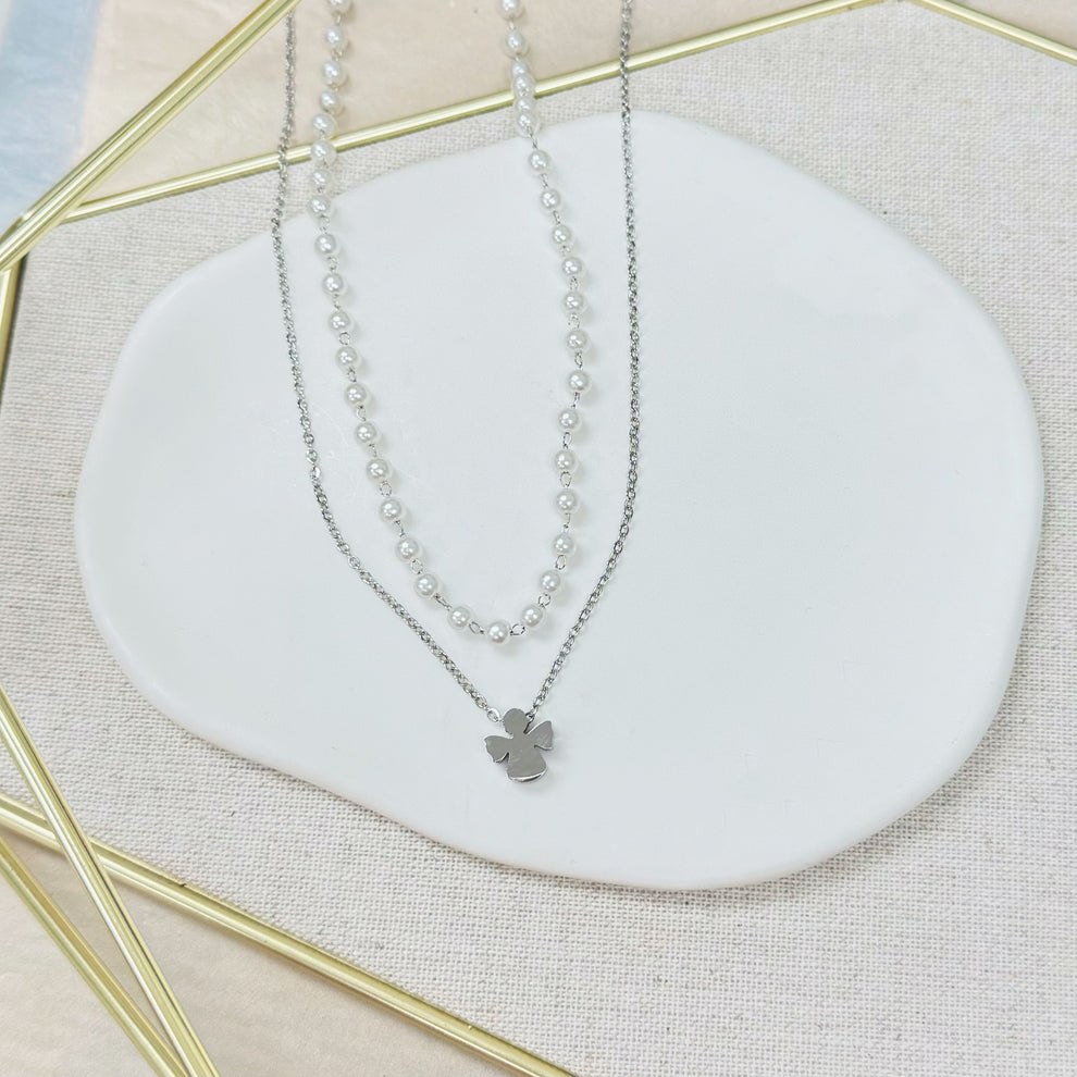Doble cadena de Angel,perlas Stainless Steel