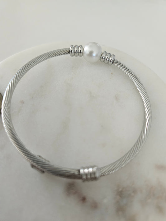 Pulsera Bangle con Perla Stainless Steel