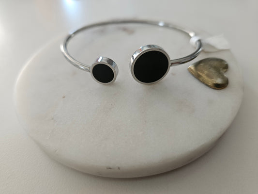 Pulsera Bangle Stainless Steel color plata con negro