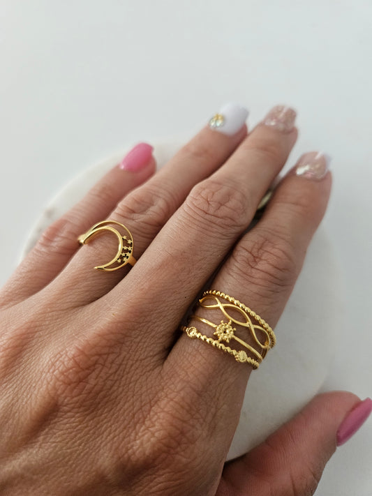 Sortija luna,estrella,ajustable Stainless Steel
