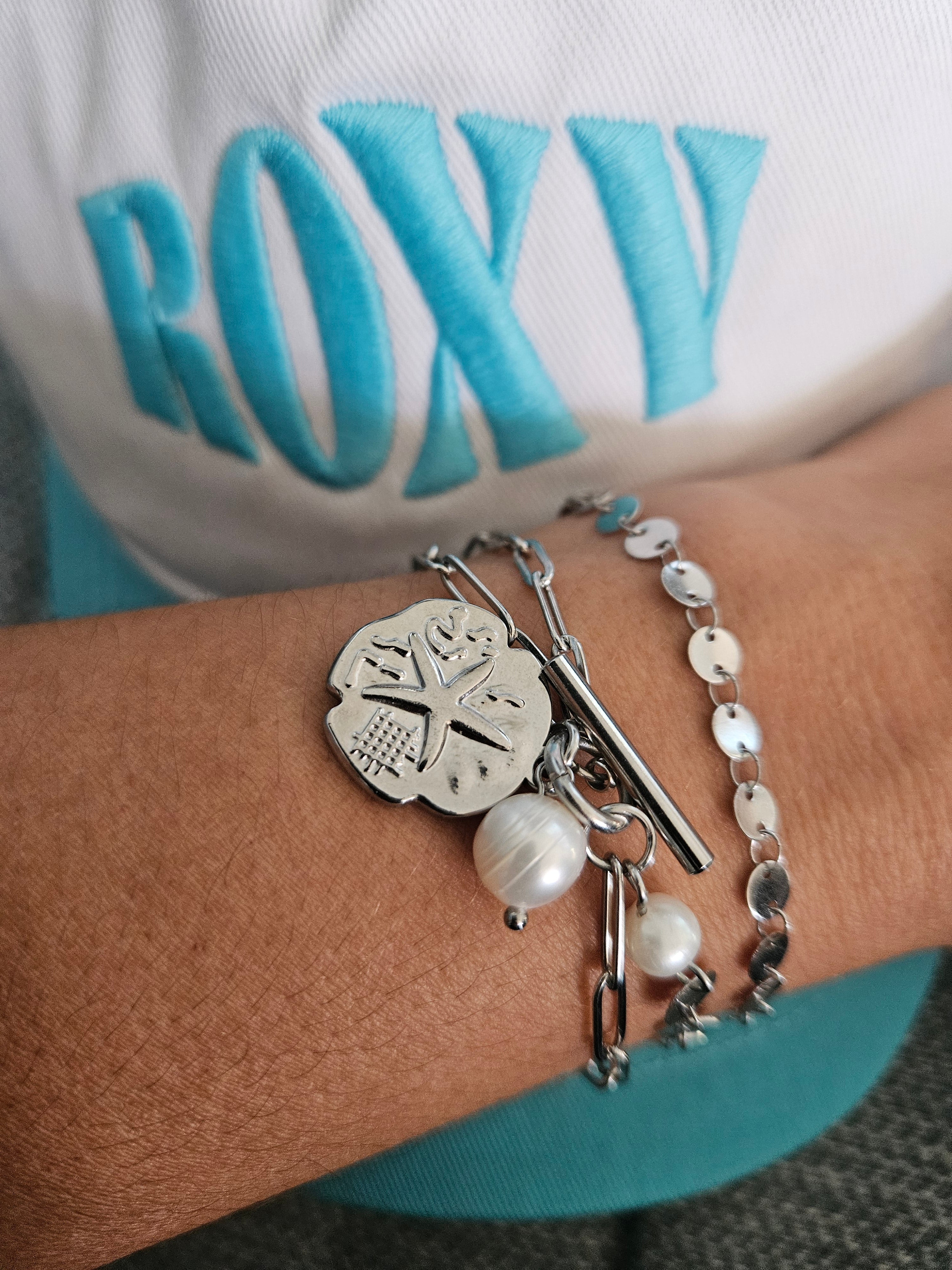 Pulsera Flor con estrella del mar,perlas