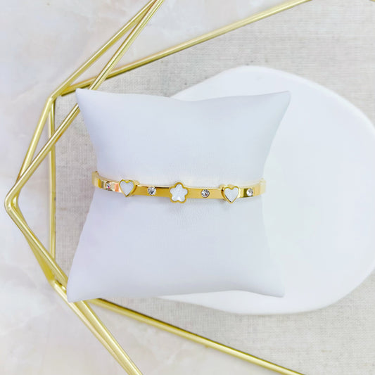 Pulsera Bangle corazones,flores