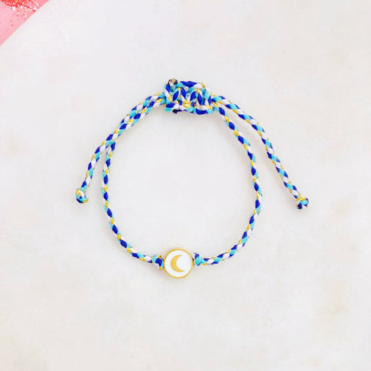 Pulsera de hilo ajustable. Motivo de luna