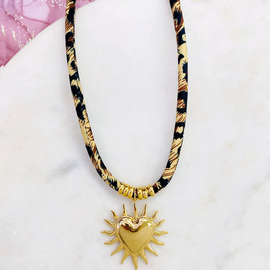 Cadena de soga color animal print,corazon