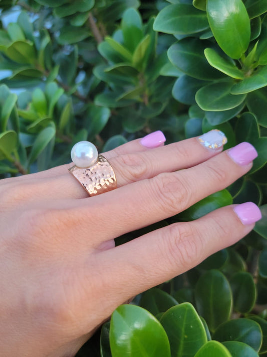 Sortija perla stainless steel. Color Rose Gold