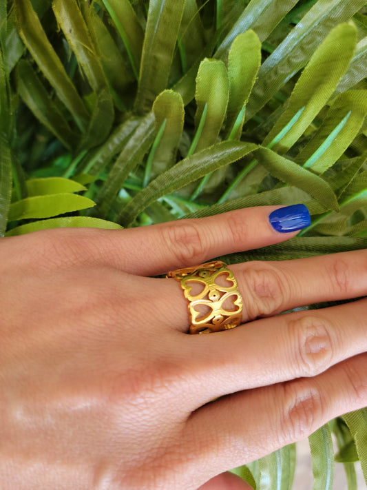 Sortija ancha de corazones stainless Steel