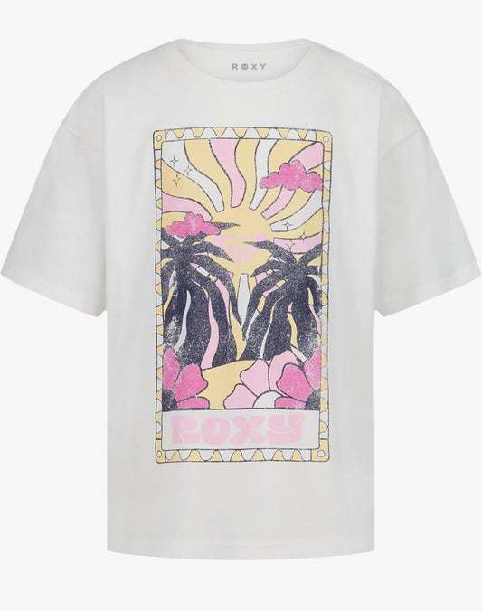 Tshirt Roxy Girls' Short Sleeve Oversized Fit Logo Tee, Crew Neck Graphic T-Shirt, Soft & Comfortable. Corre grande. Es de niña,pero le sirve a una mujer size Small