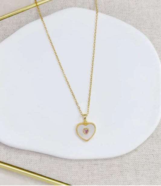 Cadena corazon grande,corazon pequeño rosa